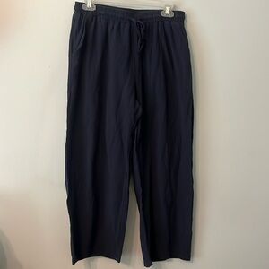 Zeagoo Cotton Pants Drawstring Pockets Wide Leg Capri Lge Navy Blue Lightweight